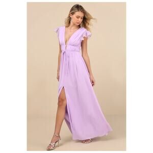 NWT Lulus I'm All Yours Lavender Ruffled Maxi Dress Bridesmaid Gala Banquet Sz L